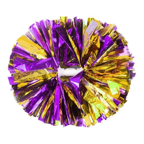 Hooshing 2PCS Purple and Gold Cheerleading Pom Poms with Baton Handle Rainbow Cheer Pompoms for Sports Team Spirit Festival Party Cheering