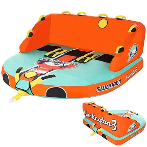 Swonder 3 Person Towable Tubes for Boating, Water Tubes for Boats to Pull, Heavy-Duty Front & Back Tow Points Inflatable Boat Tube with Stronger 840D Nylon Cover