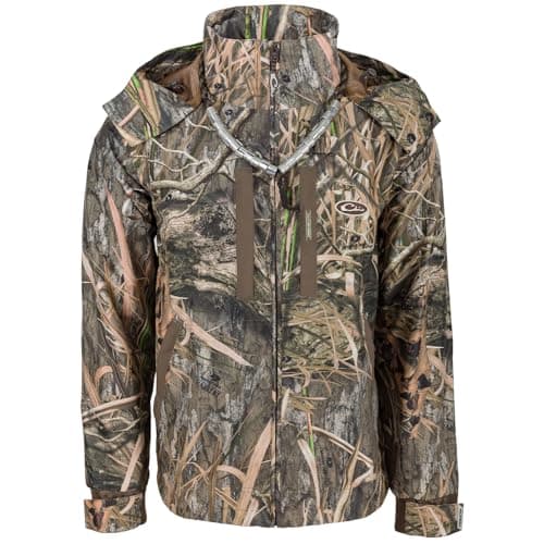 Drake Waterfowl Men's EST Heat-Escape Full Zip 2.0 DW2432 Waterproof Windproof Breathable Hunting Hooded Jacket with Pockets, Shadowgrass Habitat, XX-Large