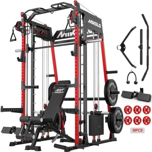 Mikolo Smith Machine, 2200lbs Squat Rack with LAT-Pull Down System & Cable Crossover Machine, Power Rack and Packages (RPRO230HPHGP with Weight Stack)