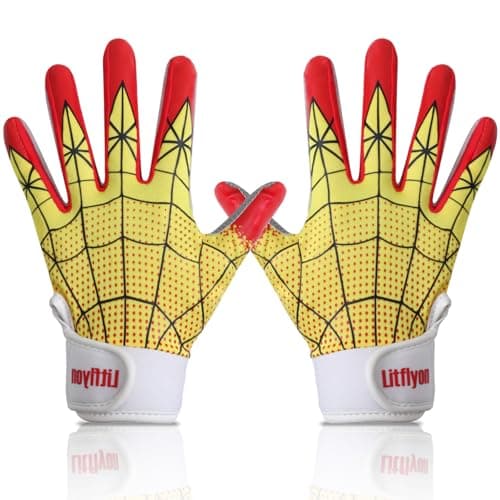AMYESE Youth Baseball Batting Gloves - Red Yellow Baseball Gloves, Breathable Stretchy Firm Grip Softball Sport Glove for Girls Boys Batting Cage Practice Games Glove