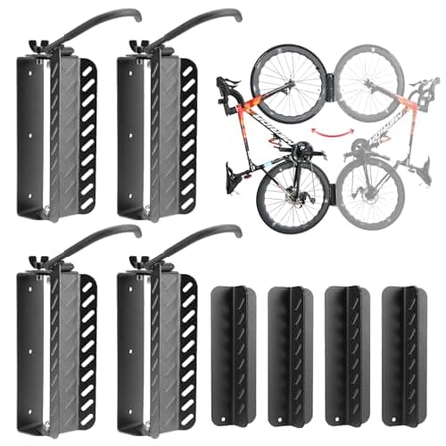 PHUNAYA Bike Wall Mount Vertical, Swivel Bike Hangers For Garage, Bike Rack Garage Wall, Bicycle Hooks, Garden Indoor Outdoor Storage (Vertical 4 Pack)