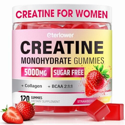 Creatine Gummies for Women + Collagen + BCAAs, Sugar Free Creatine Monohydrate Gummies for Booty, Lean Muscles, Energy, Gomitas de Creatina para Mujer, Post & Pre Workout, 120 Ct, Strawberry Flavor