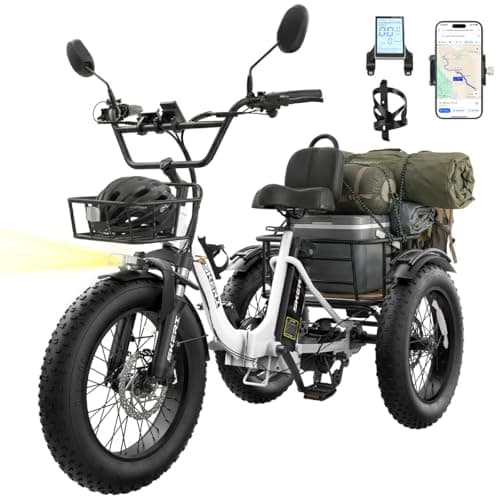Skeri Electric Tricycle for Adults, 750W(Peak 1350W) Motor Etrike, 20"x4" Folding Fat Tire Electric Trike, 48V13Ah Battery, 3-Wheel Electric Bike, Front & Rear Basket & Differential, Ultra White