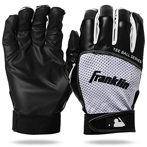 Franklin Sports Youth Teeball Batting Gloves - Youth Flex - Kids Batting Gloves for Teeball, Baseball, Softball - Black/White - Tee Ball Small