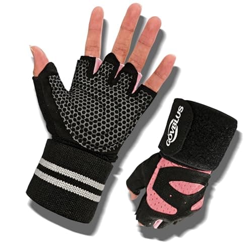 Govblus Workout Gloves for Men and Women with Wist Support, Exercise Gloves for Weight Lifting, Cycling, Gym Gear, Training, Fingerless, Breathable and Snug fit (Pink, X-Large)