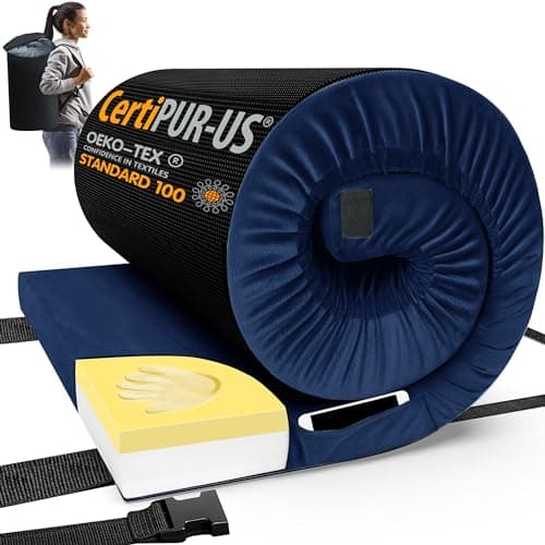 CYMULA CertiPUR-US Full Memory Foam Camping Mattress Pad, Portable Foam Sleeping Pad for Camping, Roll up Sleeping Mat Floor Mattress Guest Floor Bed for Sleepover, Car, Tent SUV Cot Mattress