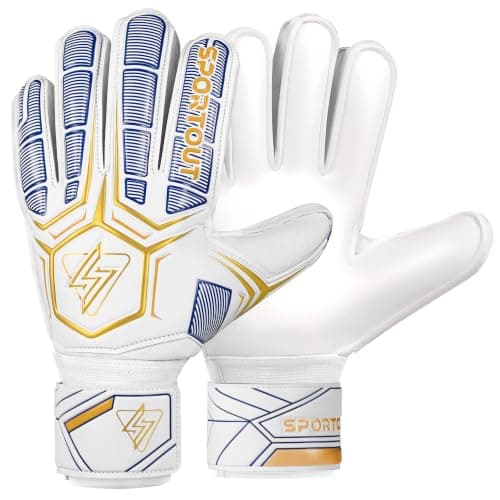 Sportout Goalie Gloves, Goalkeeper Gloves with Finger Protection, Breathable Soccer Goalie Gloves, 4mm Latex, for Kids Youth and Adult (White/Gold, 9)