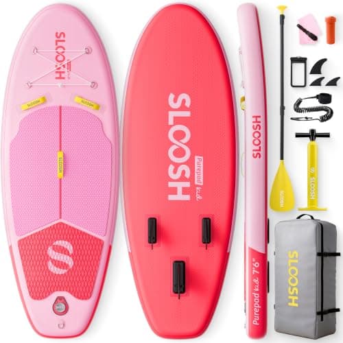 SLOOSH Inflatable Stand Up Paddle Board, 7'6" Paddle Boards with Premium Accessories, Non-Slip EVA Deck, Ultra-Light Carry Bag Pump, Purepad SUP for Youth of All Skill Levels, Sunset Pop