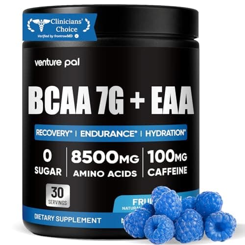 Venture Pal Sugar Free 7g BCAA + EAA Powder | Supports Muscle Recovery, Growth, Strength & Endurance – 9 Essential Amino Acids with L-Glutamine, Caffeine, Vitamin & Electrolyte for Energy & Hydration