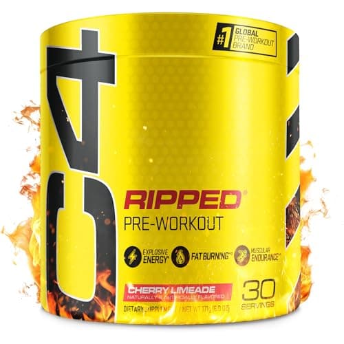 C4 Ripped Pre Workout Powder for Energy, Beta Alanine, Zero Sugar Energy Supplement Preworkout for Men & Women - 150mg Caffeine + Creatine-Free - Cherry Limeade - 30 Servings