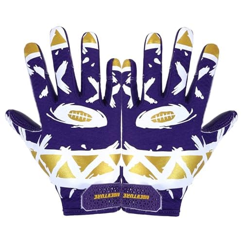 AIGEVTURE Youth Football Gloves Kids Receiver Sticky Football Gloves for Boys Girls Purple Gold L