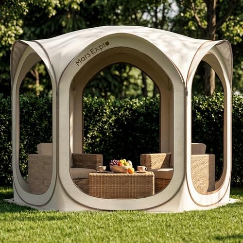 Mars Explo 10X10FT Pop-Up Screen House Tent, Portable Instant Screen Room Canopy with Mesh Doors and Carry Bag for Patio Backyard Deck Camping Outdoor, Pop up Gazebo, Popup Canopy Tent, Beige
