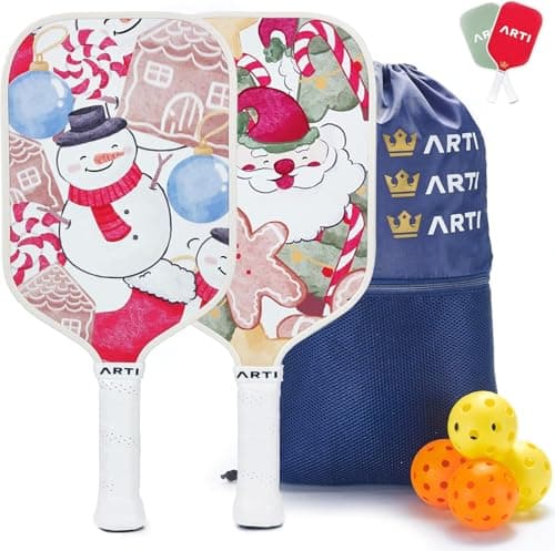 ARTI Pickleball Paddles Set of 2-USAPA Approved Fiberglass Surface Pickleball Set,2 Pickleball Rackets, 4 Balls and 1 Portable Carry Bag, Christmas Pickle Ball Set for Men Women Beginners