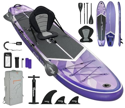 PRAISUN 12’ x 35” Inflatable Paddle Board, 450lbs Extra Wide Stand Up Paddleboard for Youth/Adults of All Skill Levels, Stable SUP with Seat & Full Kit, for Fishing, Yoga, Lake & Ocean, Purple