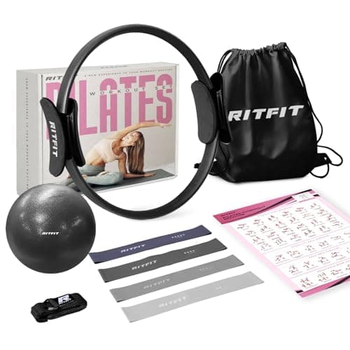 RitFit Pilates Ring Circle - 14 Inch Magic Fitness Circle for Toning Inner & Outer Thighs, Bonus Workout Guide Included (Black Kit)