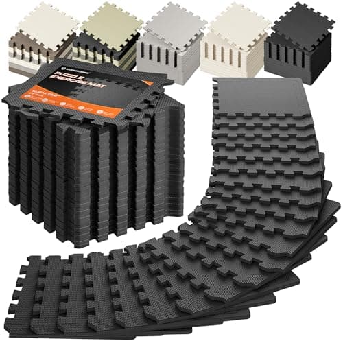 SUPERJARE Gym Floor Mats, EVA Foam Puzzle Exercise Mats, Interlocking Floor Mats, Cushioned Foam Floor Tiles, Gym Flooring Workout Mat for Home Gym, Playroom, Garage, 24 PCS, 12.6"x12.6"x0.4", Black