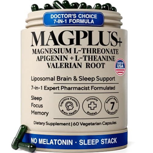 Magnesium L-Threonate with Apigenin, Valerian Root & L-Theanine – No Melatonin Restful Sleep & Brain Supplement – Clinically Studied 7-Ingredient Formula – Memory & Focus – 60 Capsules