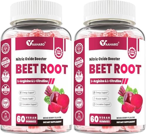(2 Pack) Beet Root Gummies - Nitric Oxide Booster Supplements for Men & Women with Beetroot, L-Citrulline & L-Arginine - Heart, Muscle & Circulation Support - Sugar Free, Vegan, Mixed Berry Flavor