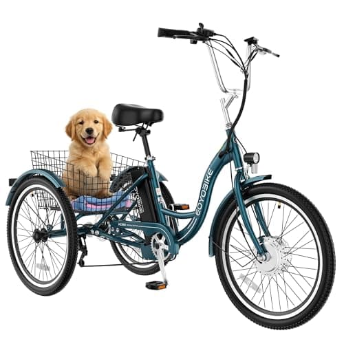 MOONCOOL Adult Electric Tricycle, 350W Front Drive Motor (Peak 700W), 15.5MPH E-Trike with Removable 36V 10.4Ah Battery, Max 60 Miles Range, 24/26 Inch 7-Speed 3 Wheel Electric Bike, Large Basket