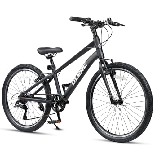 Glerc 24 Inch Kids Bike, 7-Speed Kids Bicycle for Boys & Girls Ages 9-15, Mesa Children Bike with Dual Brakes and Kickstand, Black