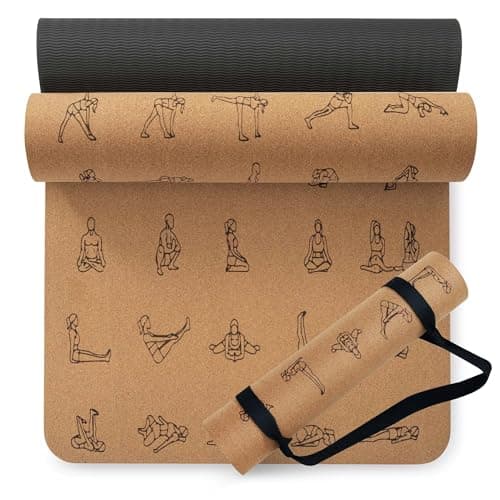 Umineux Premium Cork Yoga Mats 6mm (1/4 inch) Thick 72 x 26 in, Thick Cork and TPE Non Slip Yoga Mats for Women Men, Sweat proof, Sustainable, Great for Hot Yoga & Workouts