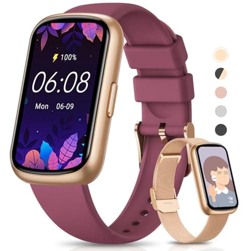 Fitness Trackers,Smart Watches for Men Women with 24/7 Heart Rate/Sleep Monitor, Fitness Watch with IP68 Waterproof, Health Activity Trackers for Android and iPhone Burgundy-Gold