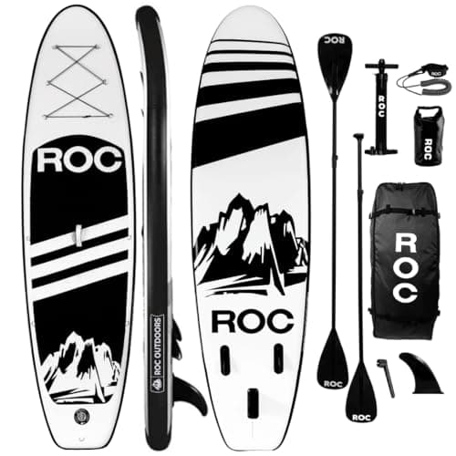 Roc Inflatable Stand Up Paddle Board 10' 6" with Premium SUP Paddle Board Accessories, Wide Stable Design, Non-Slip Comfort Deck for Youth & Adults (Black)