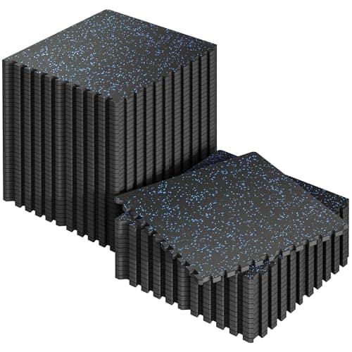 SUPERJARE 0.56'' Thick 48 Pcs 192 Sq Ft Rubber Top Exercise Equipment Mats, High Density EVA Foam Mats with Rubber Top, Interlocking Gym Flooring for Home Gym, Protective Workout Mat, Black/Blue