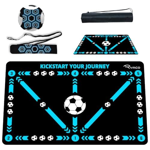 RYACO Soccer Training Mat, 90×60cm(35 * 24in) Non-Slip Agility Footwork Mat for Ball Control & Dribbling Drills with Storage Bag & Return Net for Kids, Adults, Coaches