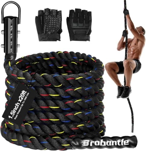 Brobantle Climbing Rope Gym Workout - 1.5 Inch Diameter 15FT Heavy Duty Thick Rope Work Out Exercise Ropes for Adults Home Indoor & Outdoor Fitness and Strength Training