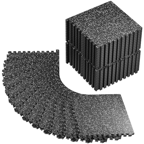PRAISUN 0.6" Thicker Rubber Top Gym Flooring for Home Gym, 36 Pcs 144 Sq Ft Workout Mats, Exercise Mat, Interlocking Rubber Floor Mats with High Density EVA Foam for Garage, 24 x 24in, Black/Grey