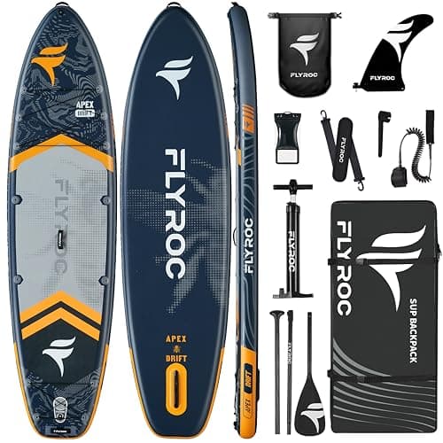 FLYROC 11'6x35'' Extra Wide Inflatable Paddle Board, 450lb Capacity Stand Up Paddle Board for Adults (x3), Stable Inflatable SUP, All Skill Levels, 3 Handles, 100L Backpack, 3PCS Paddle, 5L Dry Bag