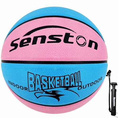 Senston 25.5''Outdoor Basketball Ball Excellent Elasticity/Grip Rubber Basketballs with Pump, Durable Size 5 Outdoor/Indoor Basketball