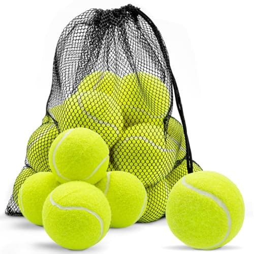 Seuqhck 16 Pack Tennis Balls, High Resilience Training Tennis Balls Bulk with Mesh Bag for Beginner, Pet Dog, Transport - 2.56 in Yellow