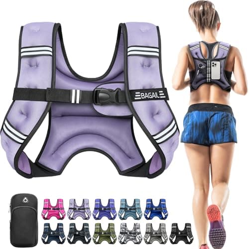 BAGAIL Comfort-Fit Weighted Vest for Woman, Even Weight Distribution, Faster Weight Loss, No-Chafe or Bounce for Walking & Running with Detachable Phone Pouch & Reflective Stripes (Available 5-30lbs)