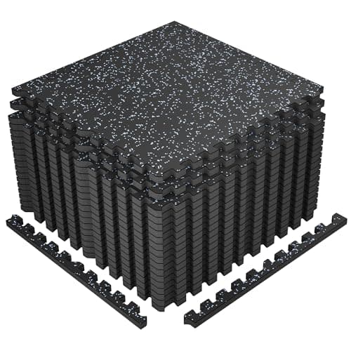 SUPERJARE 1" Extra-Thick Rubber Top Exercise Mat, Puzzle Gym Flooring for Home Gym, Gym Mat for Workout Equipment, Interlocking Floor Tiles with EVA Foam, 18 Pcs 72 Sq Ft, Black/Grey
