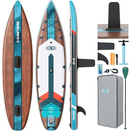 ZLX 11'6" Inflatable Paddle Board, Beginner-Friendly Stand Up Paddleboard with Removable Center Fin for Stability or Speed, Touring SUP Accessories for All Skill Levels, 500lb Capacity, Up to 3 Riders