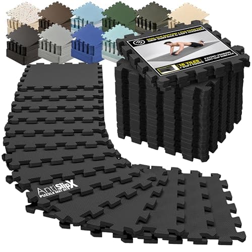 bemaxx Gym Mats Set - 18 pcs EVA Interlocking Foam Floor Tiles (12.6"x12.6"x0.4") 18sqft Protective Gym Flooring Sports Home Workout Exercise Mats Puzzle Garage Fitness Play-Room Pool Treadmill Bike