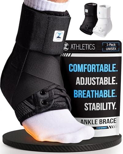 Z ATHLETICS Ankle Brace for Women & Men - Lace Up Adjustable Support with Side Stabilizers for Sprained Ankle, Achilles Tendonitis Relief | Basketball, Volleyball, Running & Sports Recovery - Black, Medium