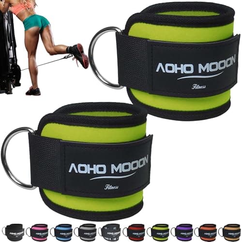 AOHO MOOON Ankle Strap (2 Pieces) for Cable Machine Women - Gym Workout Leg Strap, Premium Padding Ankle Cuffs, Glute Kickback Exercises Equipment, Pulley Attachment, One Size Fit All(Pair, Green)