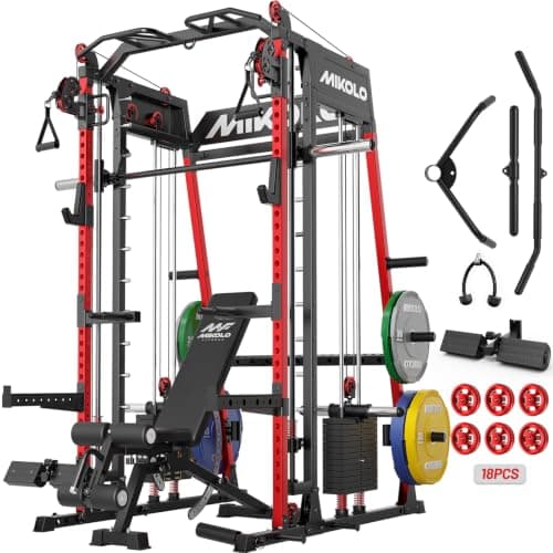Mikolo Smith Machine, 2200lbs Squat Rack with LAT-Pull Down System & Cable Crossover Machine, Power Rack and Packages (RPRO230CPHGP with Weight Stack)