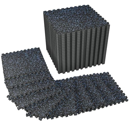 SUPERJARE 1" Extra-Thick Rubber Top Exercise Mat, Puzzle Gym Flooring for Home Gym, Gym Mat for Workout Equipment, Interlocking Floor Tiles with EVA Foam, 36 Pcs 144 Sq Ft, Black/Blue