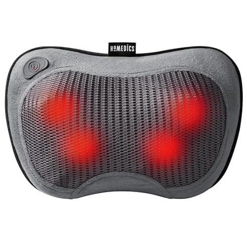 HoMedics®Cordless Shiatsu All-Body Massage Pillow with Soothing Heat, Reverse Function, Rechargeable Battery, and Integrated Controls –Lightweight