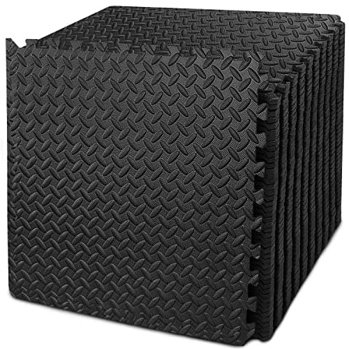 BEAUTYOVO Puzzle Exercise Mat with 48 Tiles Interlocking Foam Gym Mats, 24'' x 24'' EVA Foam Floor Tiles, Protective Flooring Mats Interlocking for Gym Equipment (192 Sq.Ft - All Black)