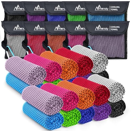 MENOLY 20 Pack Cooling Towels, 40"x12" Cooling Towels for Neck and Face with Breathable Carrying Bags,Soft Microfiber Instant Cooling Rags, Gym Workout Sweat Towel for Sports, Yoga, Camping, Running