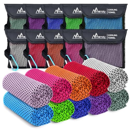 MENOLY 10 Pack Cooling Towels, 40"x12" Cooling Towels for Neck and Face with Breathable Carrying Bags,Soft Microfiber Instant Cooling Rags, Gym Workout Sweat Towel for Sports, Yoga, Camping, Running