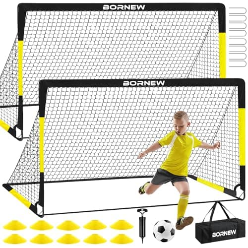 Kids Soccer Goal for Backyard Set - 2 Set of 6X4 ft Toddler Soccer Nets Training Equipment, Soccer Ball, Pop Up Portable Soccer Set for Kids and Youth Games and Training Goals Ages 3-16 Gift
