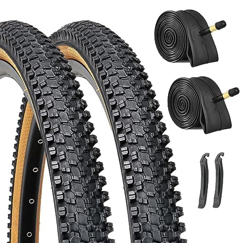 26-inch Mountain Bike Tires Set: Hycline 2-Pack 26x1.95 inch (54-559mm) 60TPI Folding Replacement Puncture-Resistant Bicycle Tires and Pair 26-inch Inner Tubes with Tire Levers for MTB Off-Road Bike