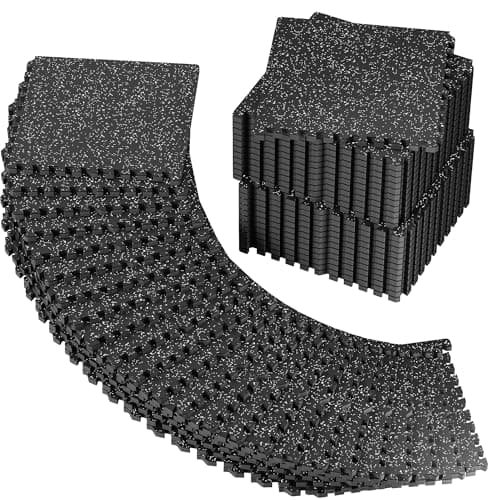 PRAISUN 0.56" Rubber Top Gym Flooring, Heavy Duty Interlocking Gym Mats for Home Gym, Non-Slip Workout Mat, 24 x 24in Large Gym Floor Mat, Protect Floors from Equipment, 192 Sq Ft, Black/Grey